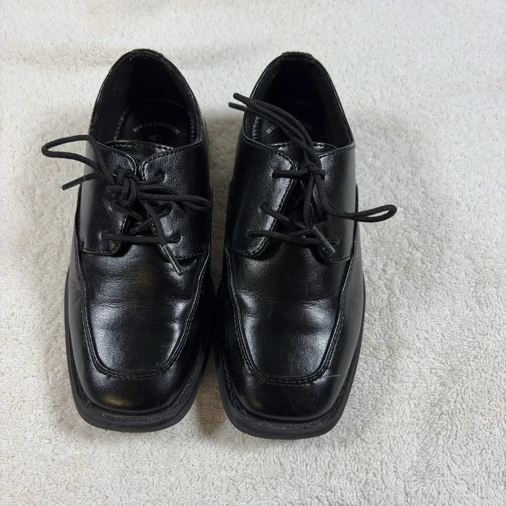 Sonoma Boys Black Lace Up Dress Shoes Size 12 Medium Square Toe Youth EUC -LR321